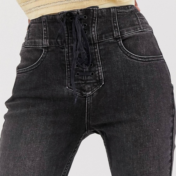 We The Free People Curvy Lovers Knot Black High Waist Lace Up Skinny Jeans 25 - Picture 12 of 12